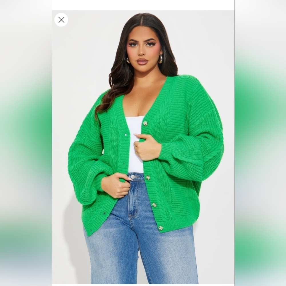 Fashion Nova Couch Convo Cardigan - Green Size 1X(14/16) (NWOT) - Picture 6 of 12